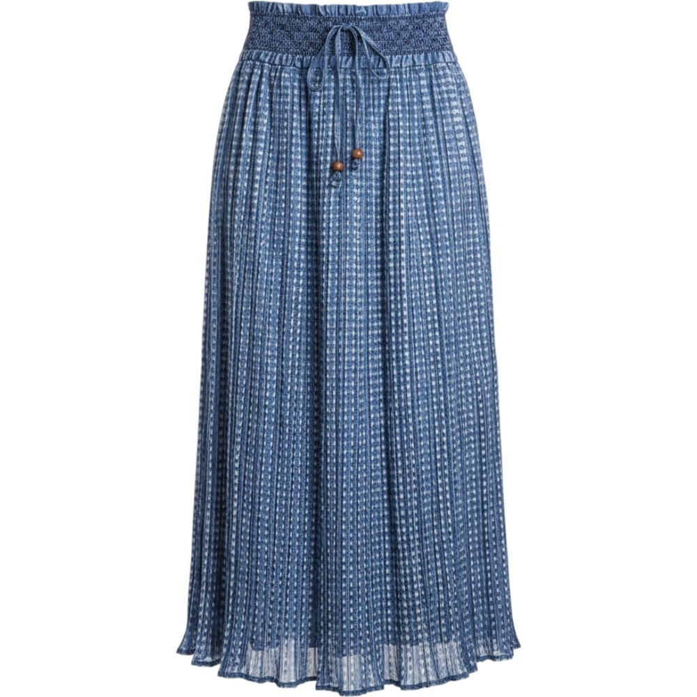 Tantrums Blue Textured Pleated Maxi Skirt Smocked Waist Boho XXL